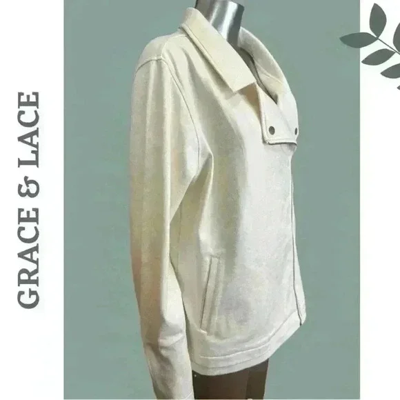 Grace @ Lace Move Free Leather Like Cream Knit Motorcycle Jacket Size XXL - Picture 6 of 12